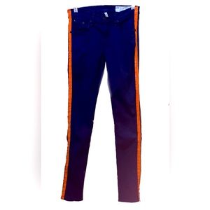RAG & BONE MODELE SKINNY ORANGE PIPED INDIGO COTTON JEANS SZ 25